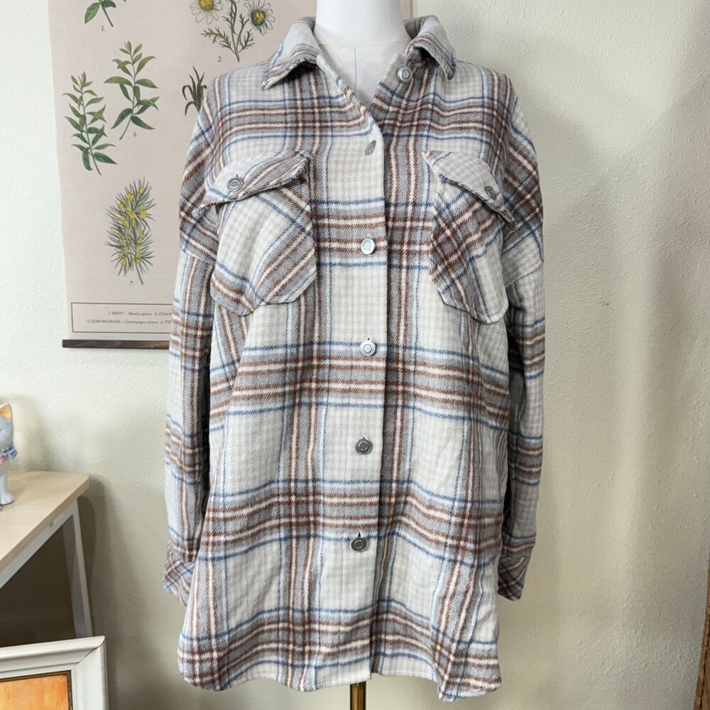 Altar'd State Plaid Flannel Heavy Oversized Shacket Jacket Cabincore Granola M